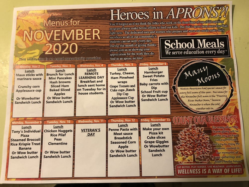Lunch Menu for 11/2-11/13