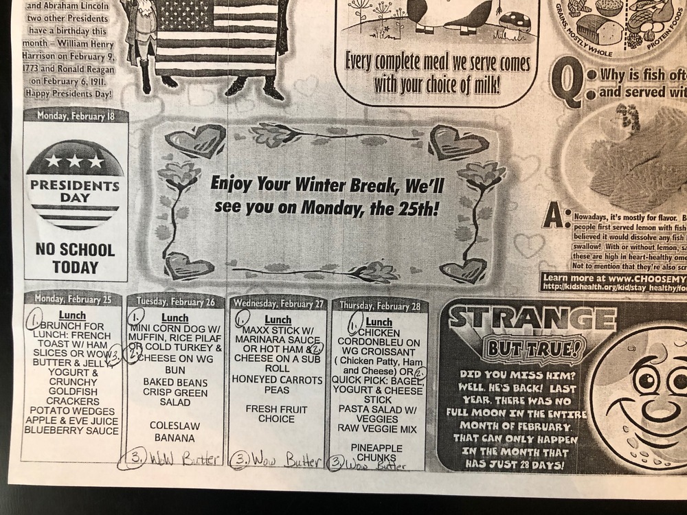 HSES Menu for 2/24-2/28