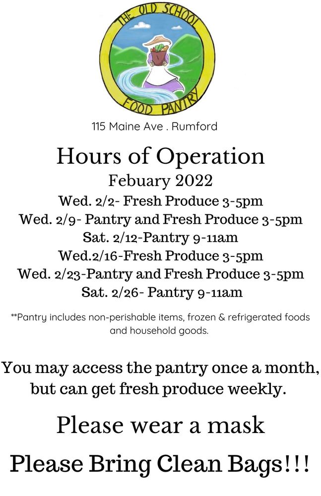 Food Pantry Hours of Operations - February