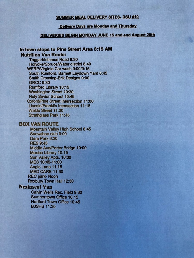 Summer Meal Delivery Sites