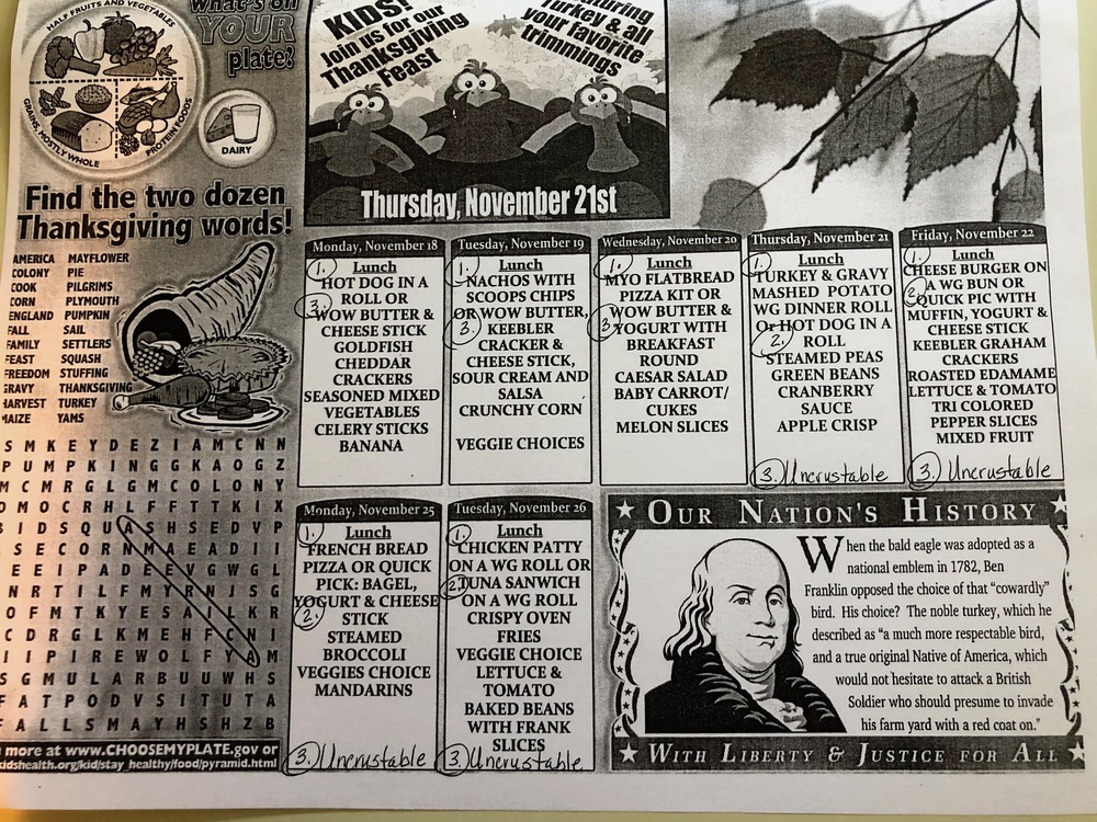 HSES Lunch Menu for 11/18-11/26
