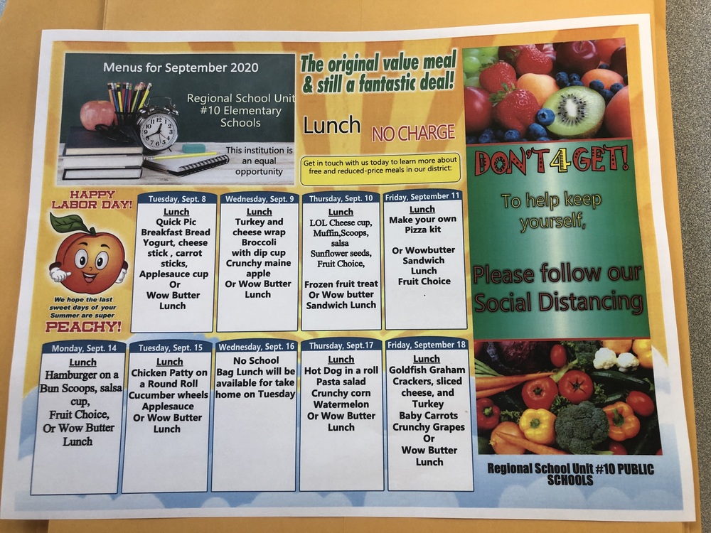 September 2020 Lunch Menu