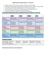 8th Grade Remote Schedule 2/1-2/5/21