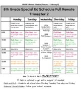 8th Grade Remote SE Schedule 2/1-2/5/21