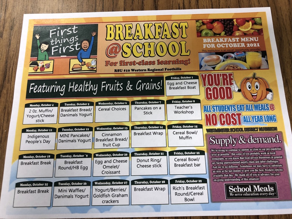 October Breakfast Menu