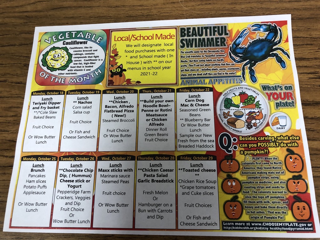 October Lunch Menu